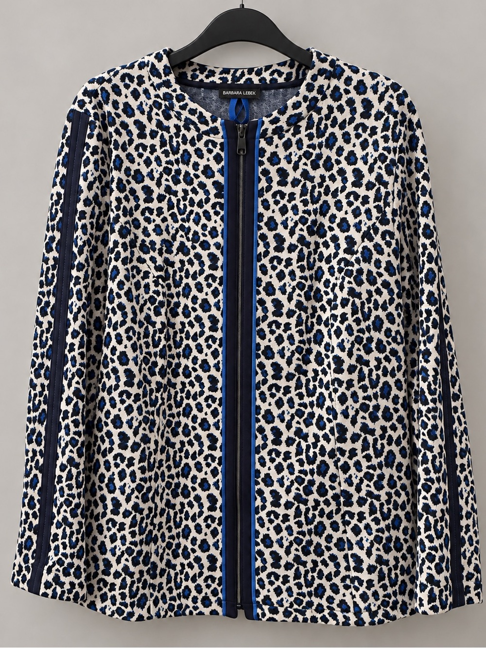 Barbara Lebek Leopard Print Zip Jacket Blue Cream Size 44 NW